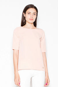 Haut femme rose en coton chic moderne manches courtes coupe droite ample style minimaliste sophistiqué