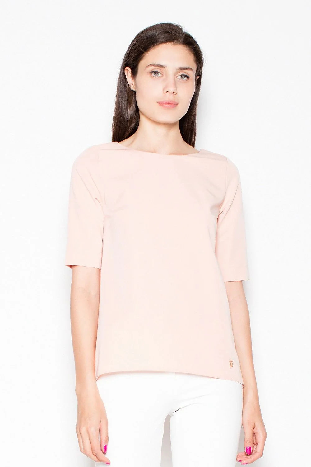 Haut femme rose en coton chic moderne manches courtes coupe droite ample style minimaliste sophistiqué