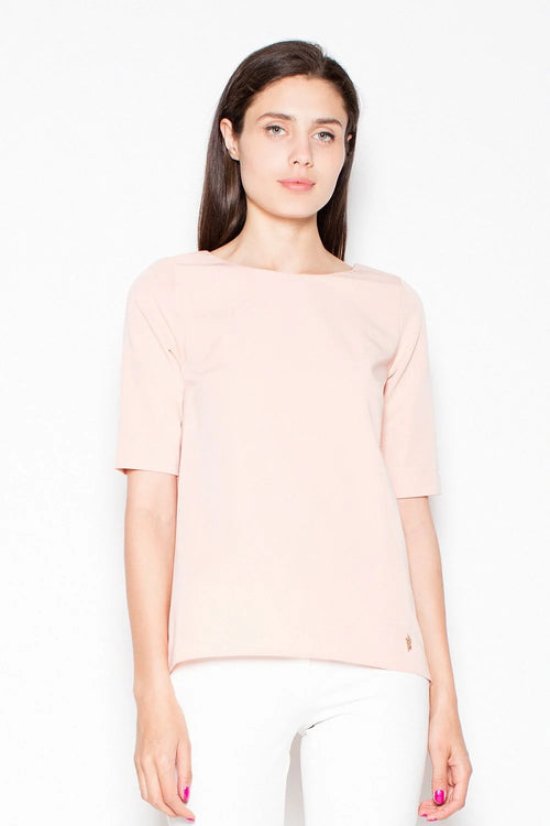 Haut femme rose en coton chic moderne manches courtes coupe droite ample style minimaliste sophistiqué