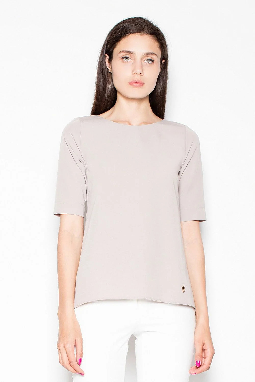 Haut femme rose en coton chic moderne manches courtes coupe droite ample style minimaliste sophistiqué