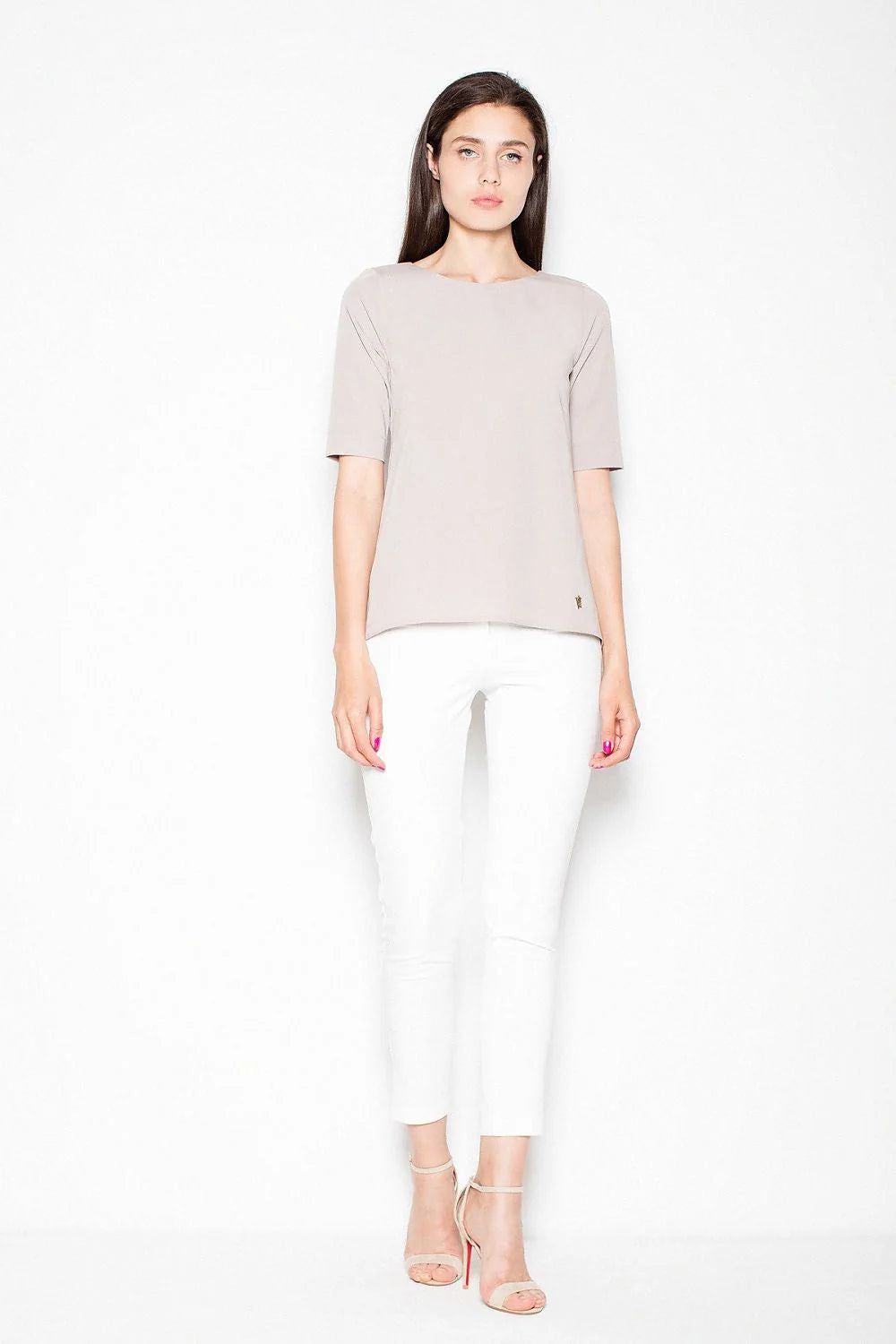 Haut femme rose en coton chic moderne manches courtes coupe droite ample style minimaliste sophistiqué