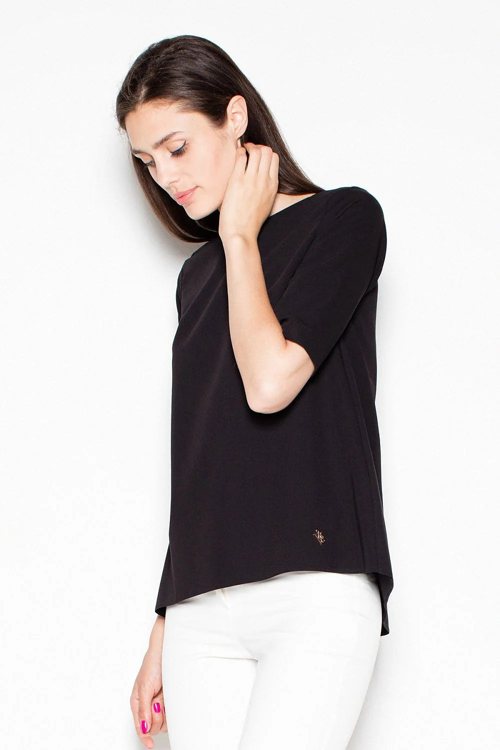 Haut femme rose en coton chic moderne manches courtes coupe droite ample style minimaliste sophistiqué