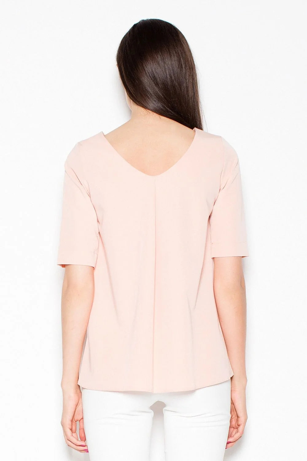 Haut femme rose en coton chic moderne manches courtes coupe droite ample style minimaliste sophistiqué