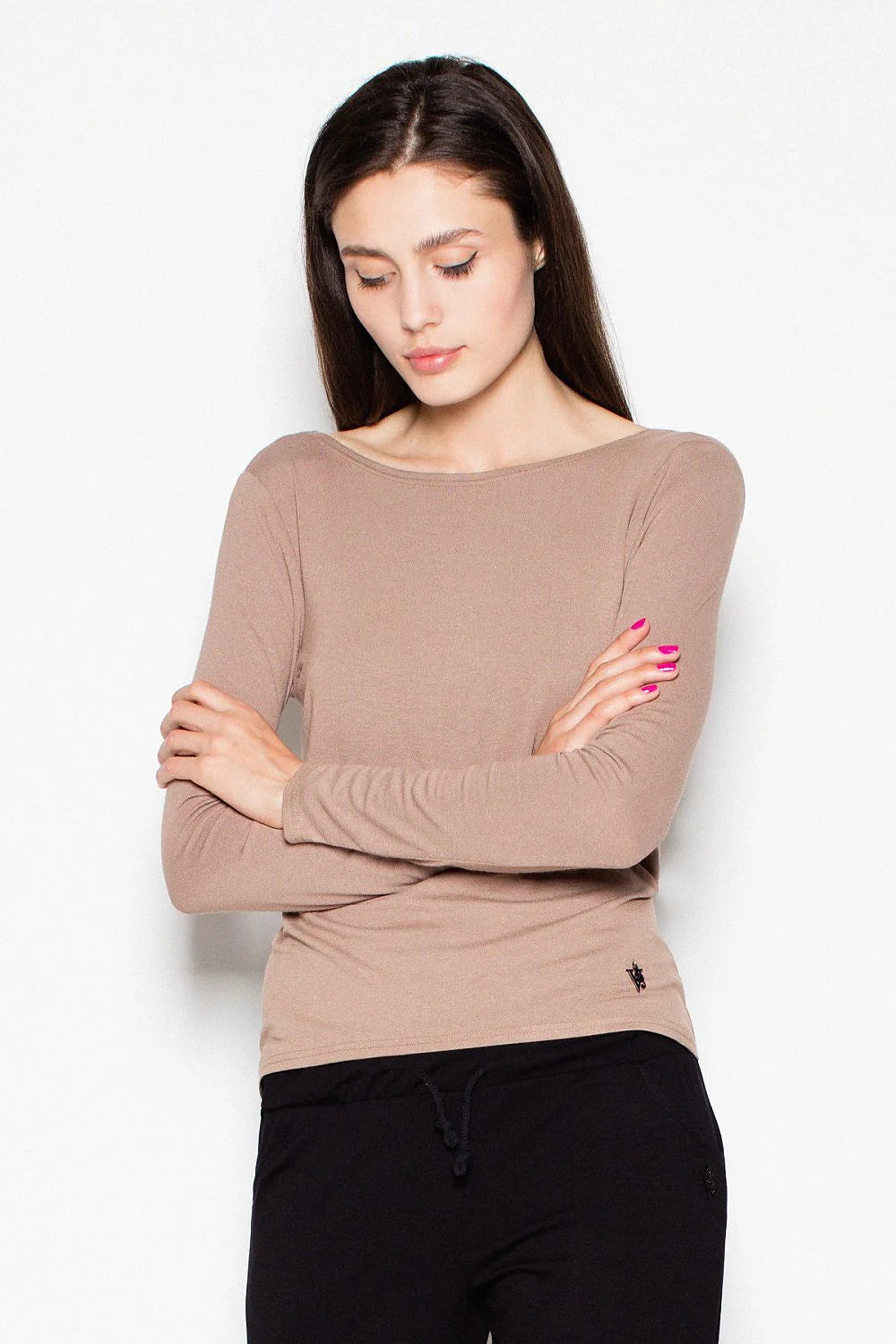Haut manches longues coton décontracté vert olive élégant confortable col bateau mode féminine moderne