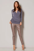 Haut manches longues gris jersey chic moderne confortable élégant pour tenues décontractées mode femme