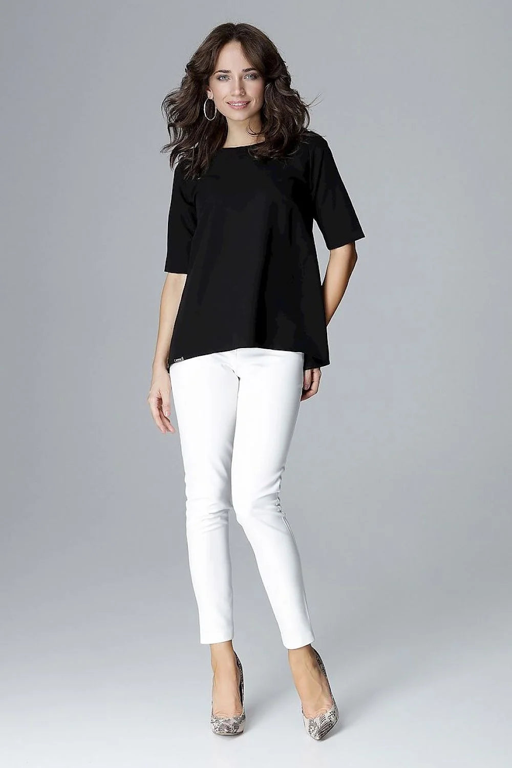 Haut rose ample coton élégant manches mi-longues casual bureau chic mode féminine confort