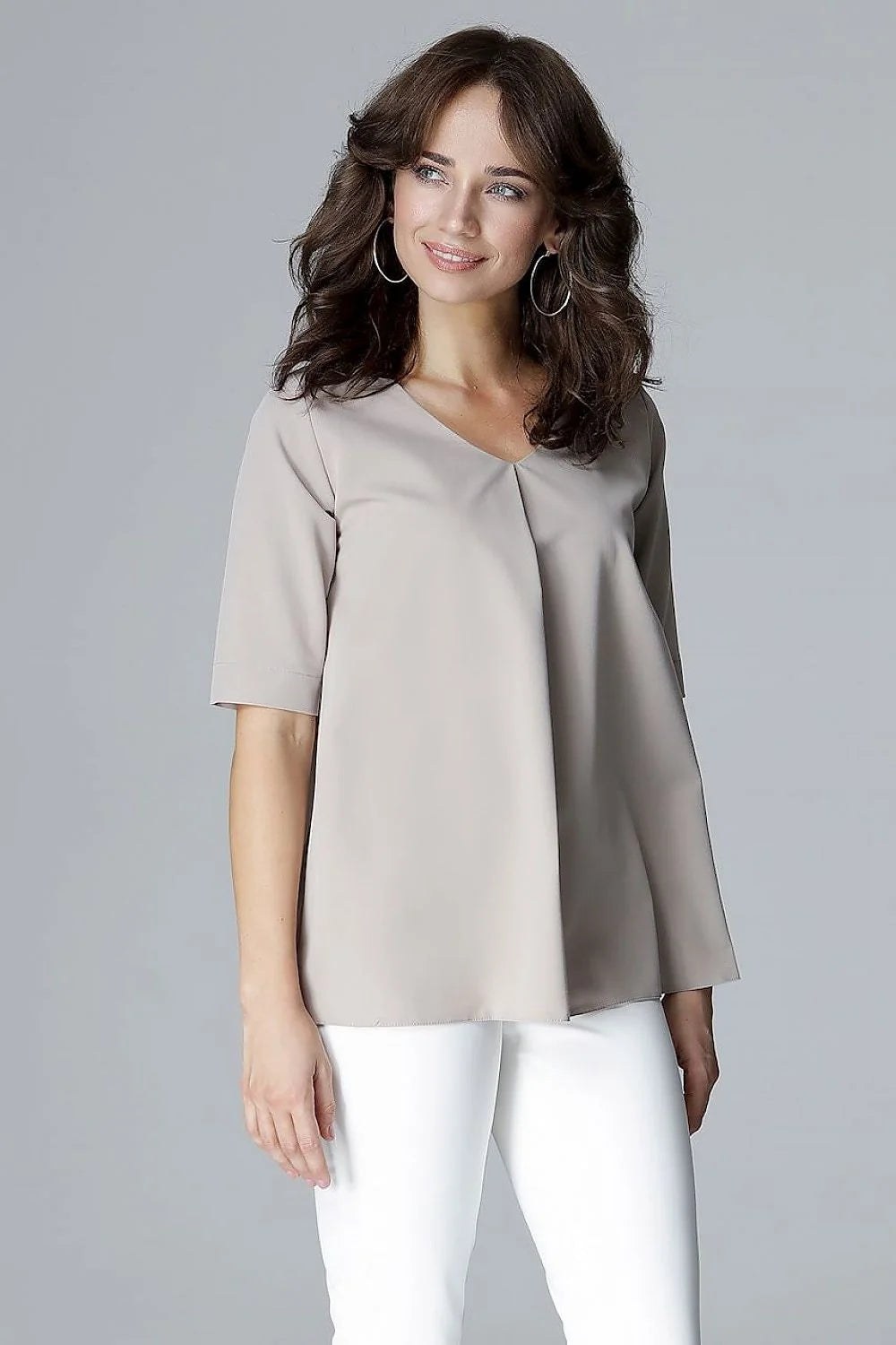 Haut rose ample coton élégant manches mi-longues casual bureau chic mode féminine confort