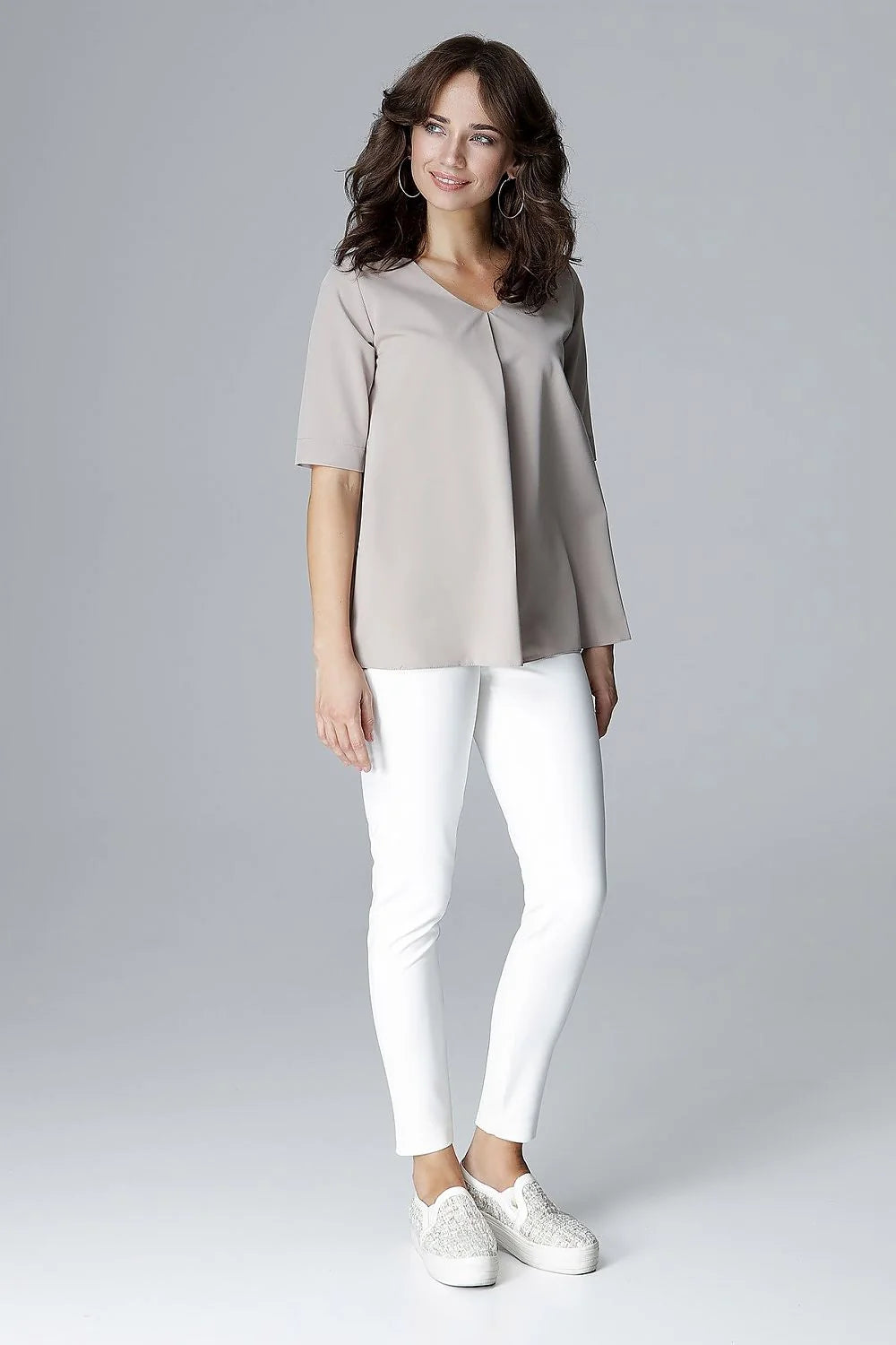 Haut rose ample coton élégant manches mi-longues casual bureau chic mode féminine confort