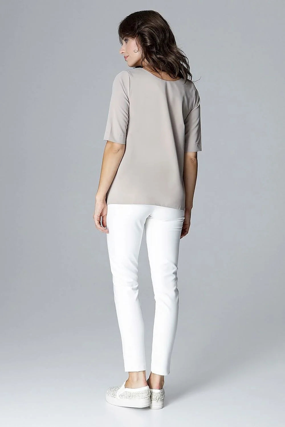 Haut rose ample coton élégant manches mi-longues casual bureau chic mode féminine confort