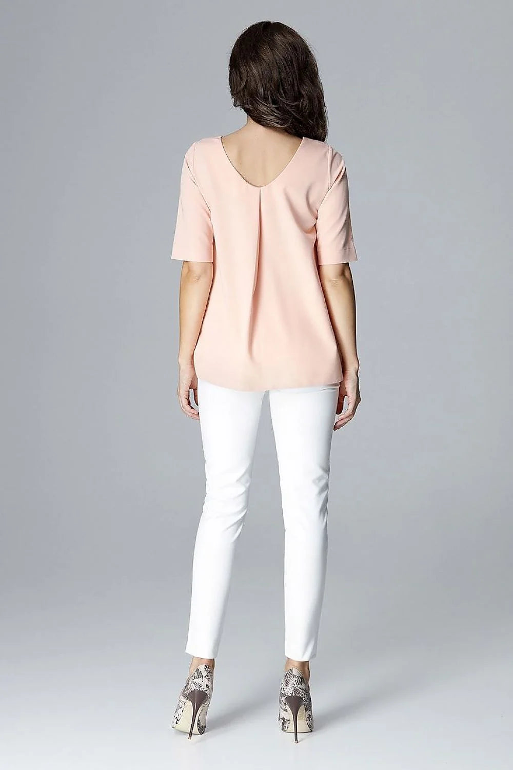 Haut rose ample coton élégant manches mi-longues casual bureau chic mode féminine confort