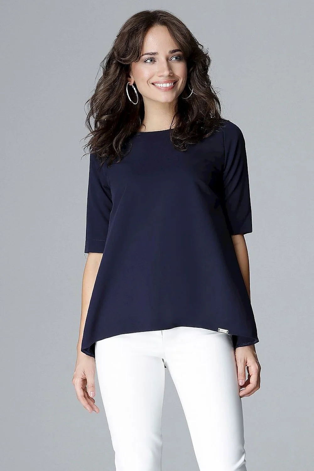 Haut rose ample coton élégant manches mi-longues casual bureau chic mode féminine confort