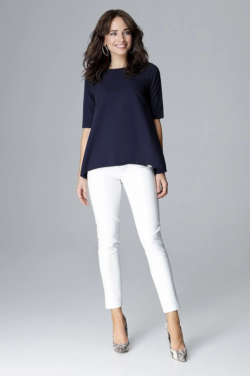 Haut rose ample coton élégant manches mi-longues casual bureau chic mode féminine confort
