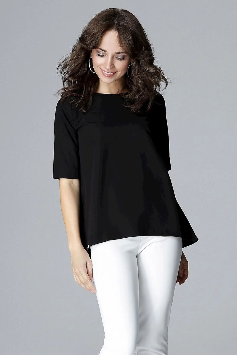 Haut rose ample coton élégant manches mi-longues casual bureau chic mode féminine confort
