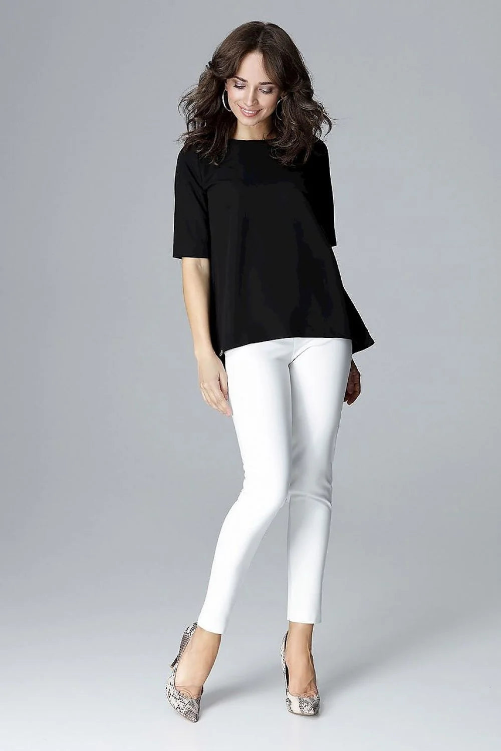 Haut rose ample coton élégant manches mi-longues casual bureau chic mode féminine confort