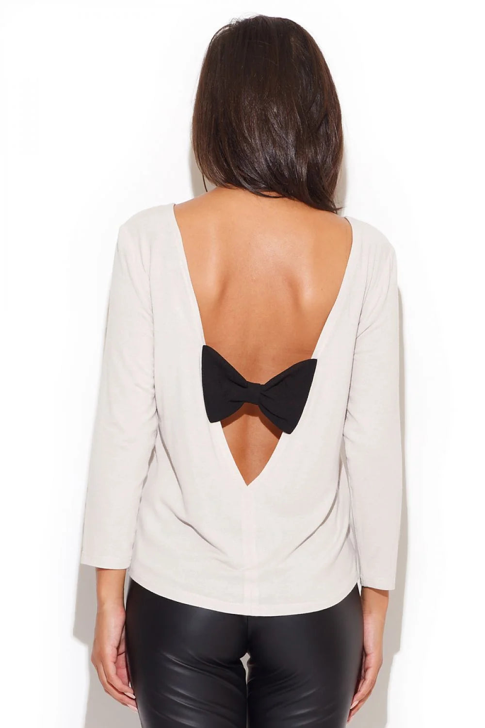 Haut Rose Pâle Tissu Léger Moderne Élégant Confortable Pour Femme avec Pantalon Aspect Cuir Noir