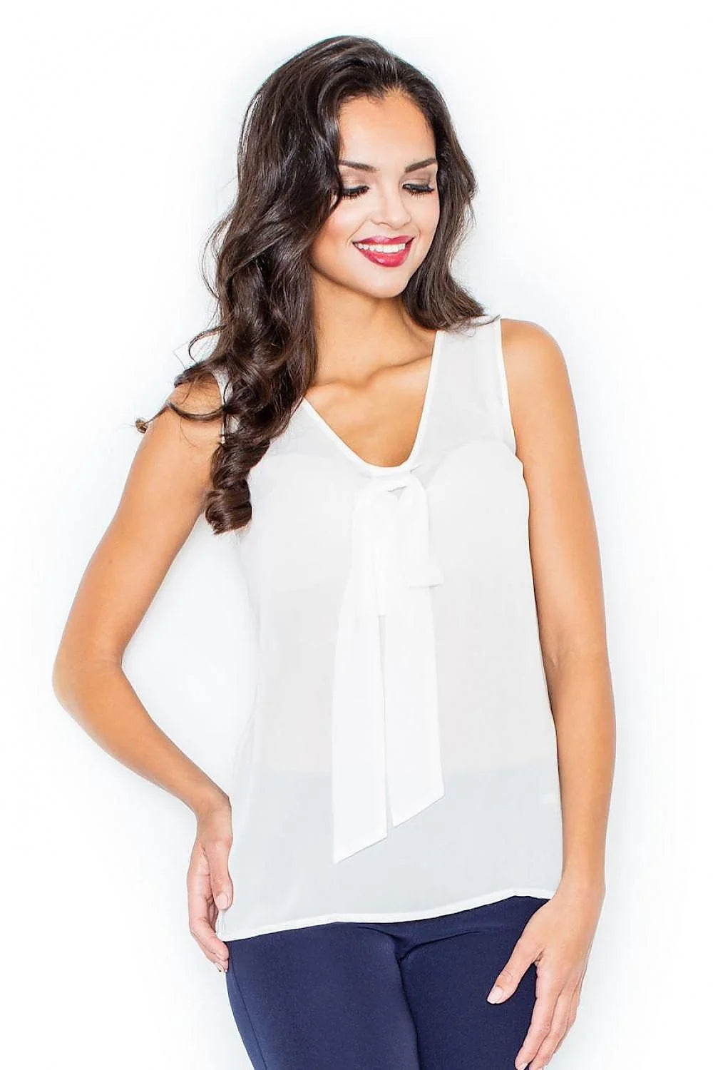 Haut sans manches voile transparent rose clair élégant avec nœud décoratif pour look féminin chic