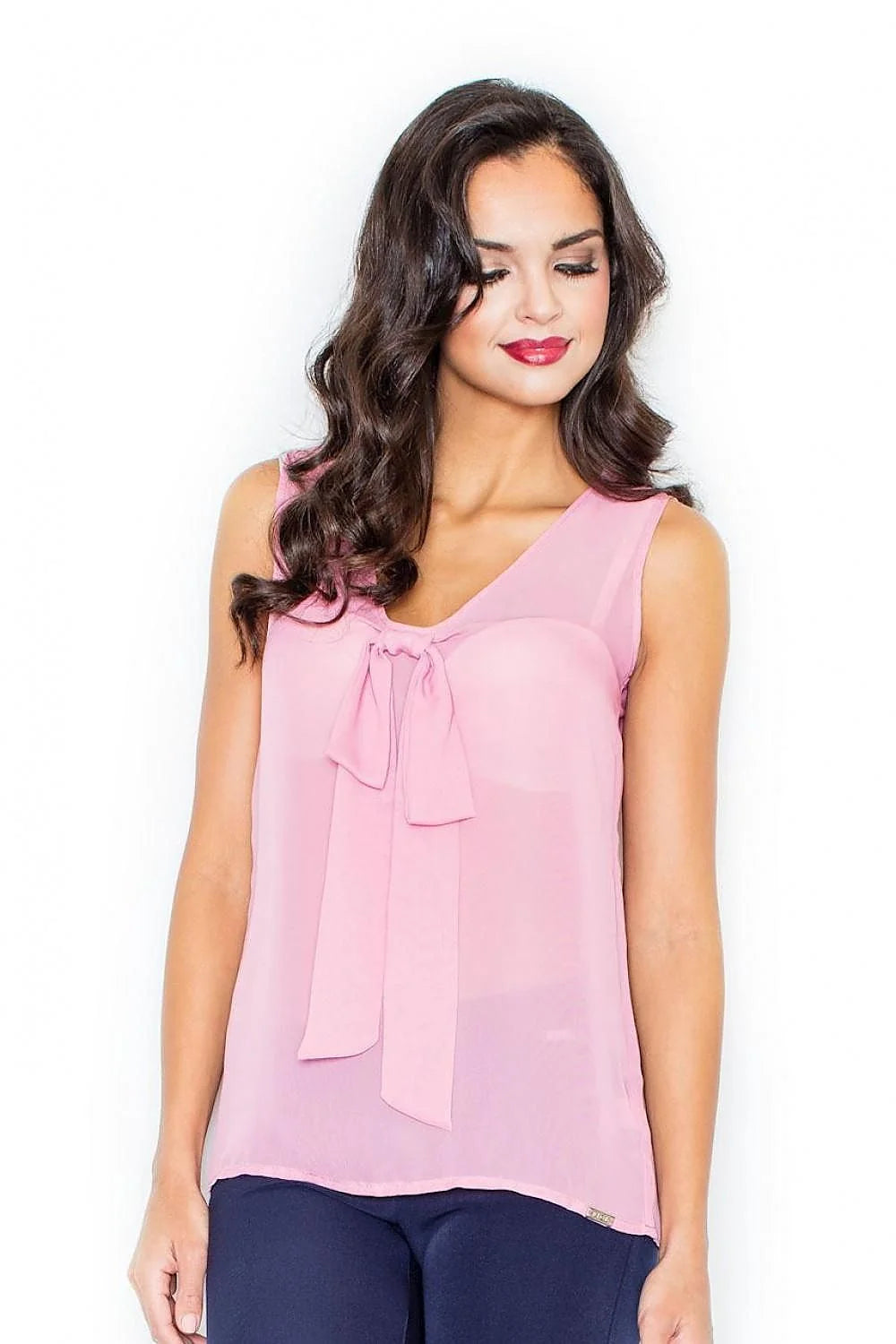 Haut sans manches voile transparent rose clair élégant avec nœud décoratif pour look féminin chic