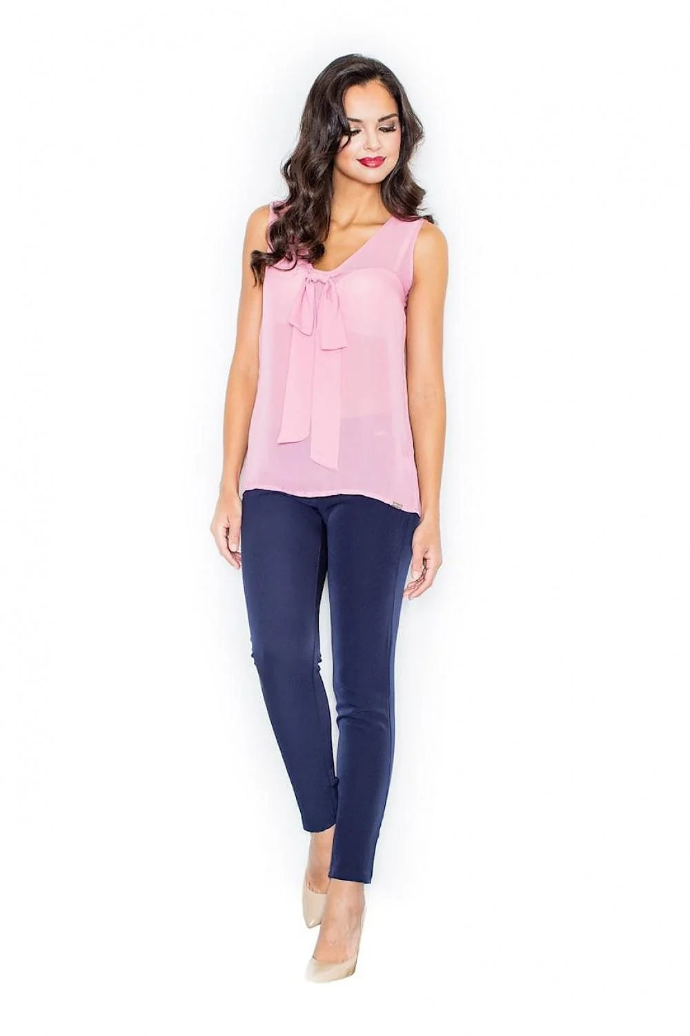 Haut sans manches voile transparent rose clair élégant avec nœud décoratif pour look féminin chic