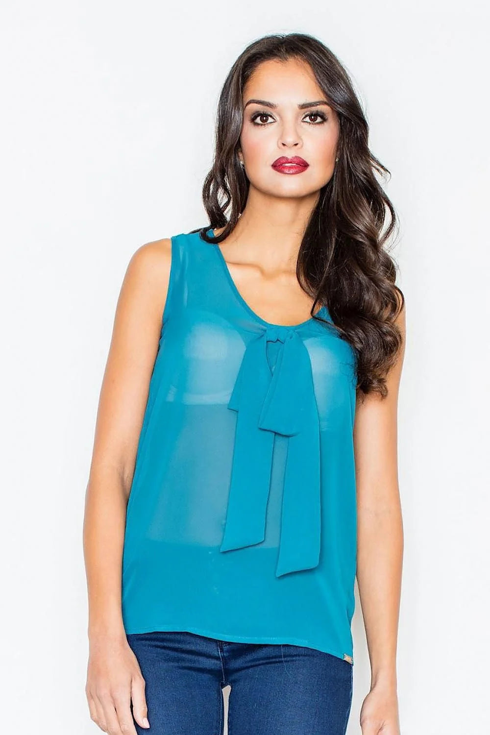 Haut sans manches voile transparent rose clair élégant avec nœud décoratif pour look féminin chic