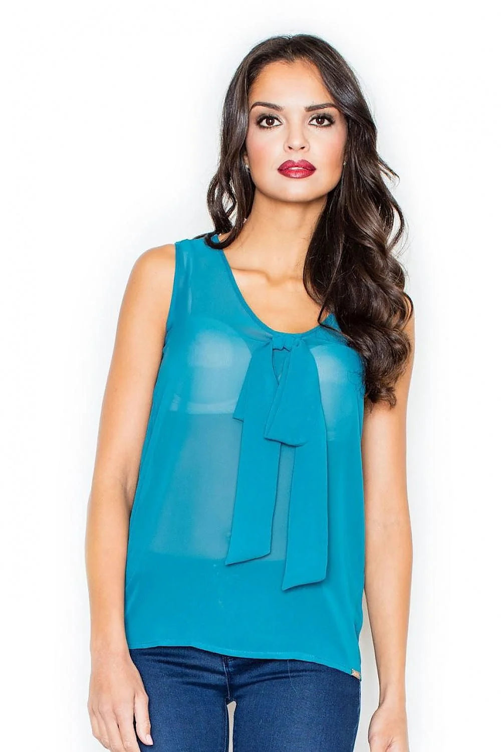 Haut sans manches voile transparent rose clair élégant avec nœud décoratif pour look féminin chic