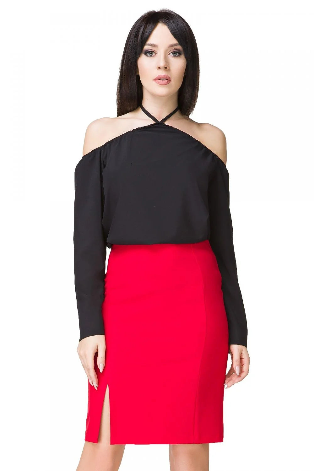 Haut synthétique chic élégant épaules dénudées roses vives tenue moderne pour femme sophistiquée