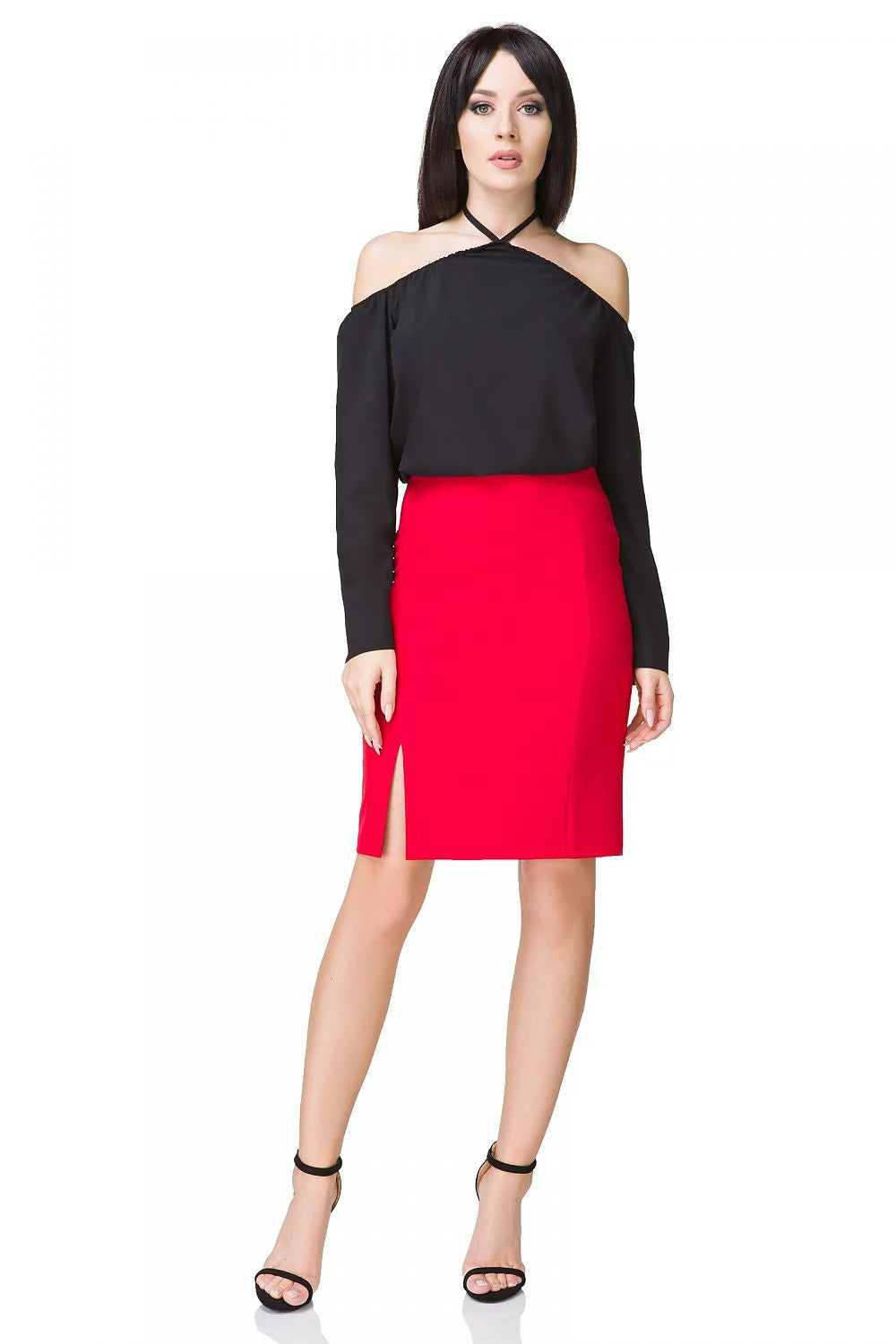 Haut synthétique chic élégant épaules dénudées roses vives tenue moderne pour femme sophistiquée