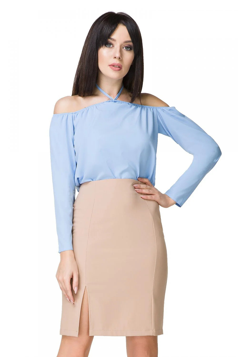 Haut synthétique chic élégant épaules dénudées roses vives tenue moderne pour femme sophistiquée