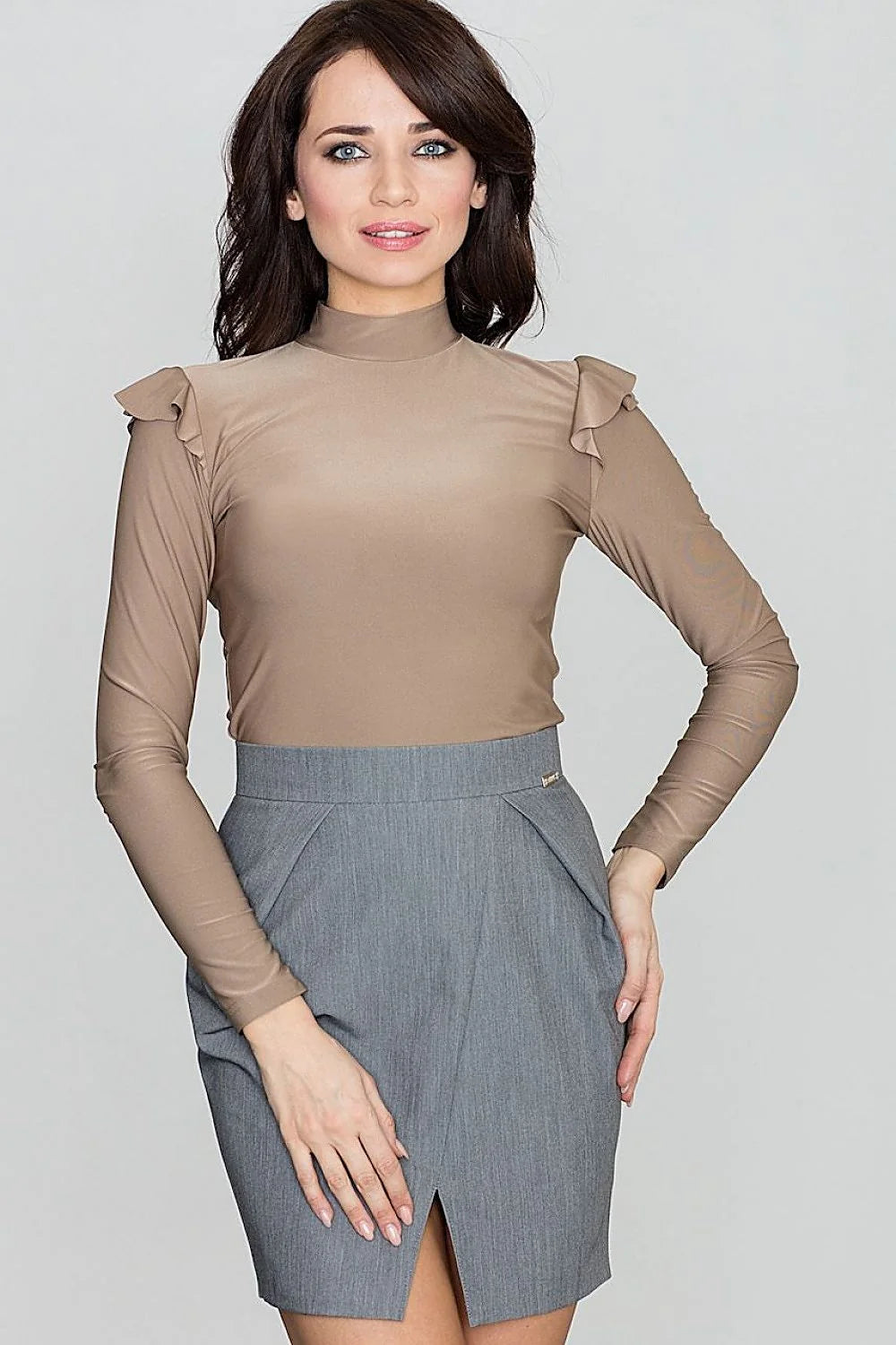 Jupe crayon élégante en tissu synthétique avec fente avant pour style contemporain et professionnel féminin