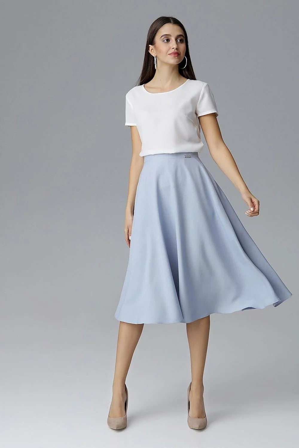 Jupe Évasée en Polyester Bleu Clair Élégante et Confortable pour Femme Moderne et Décontractée