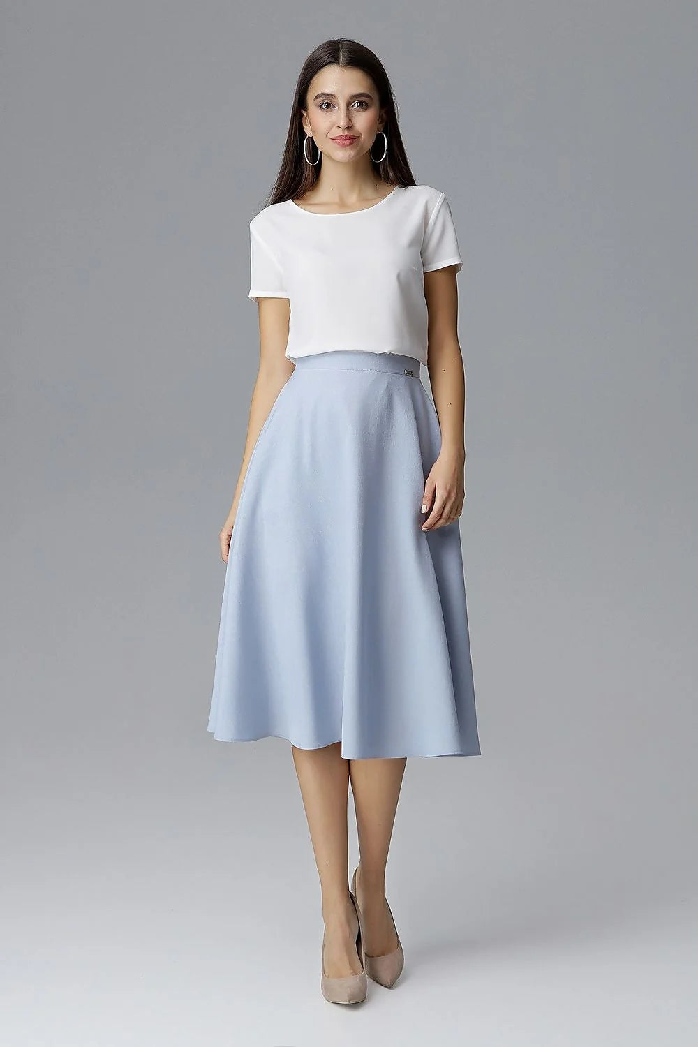 Jupe Évasée en Polyester Bleu Clair Élégante et Confortable pour Femme Moderne et Décontractée