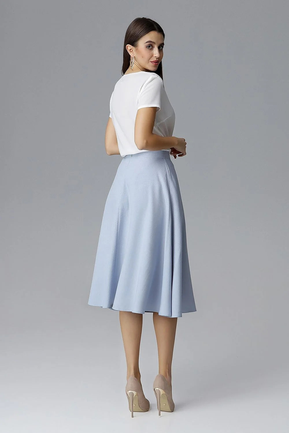 Jupe Évasée en Polyester Bleu Clair Élégante et Confortable pour Femme Moderne et Décontractée