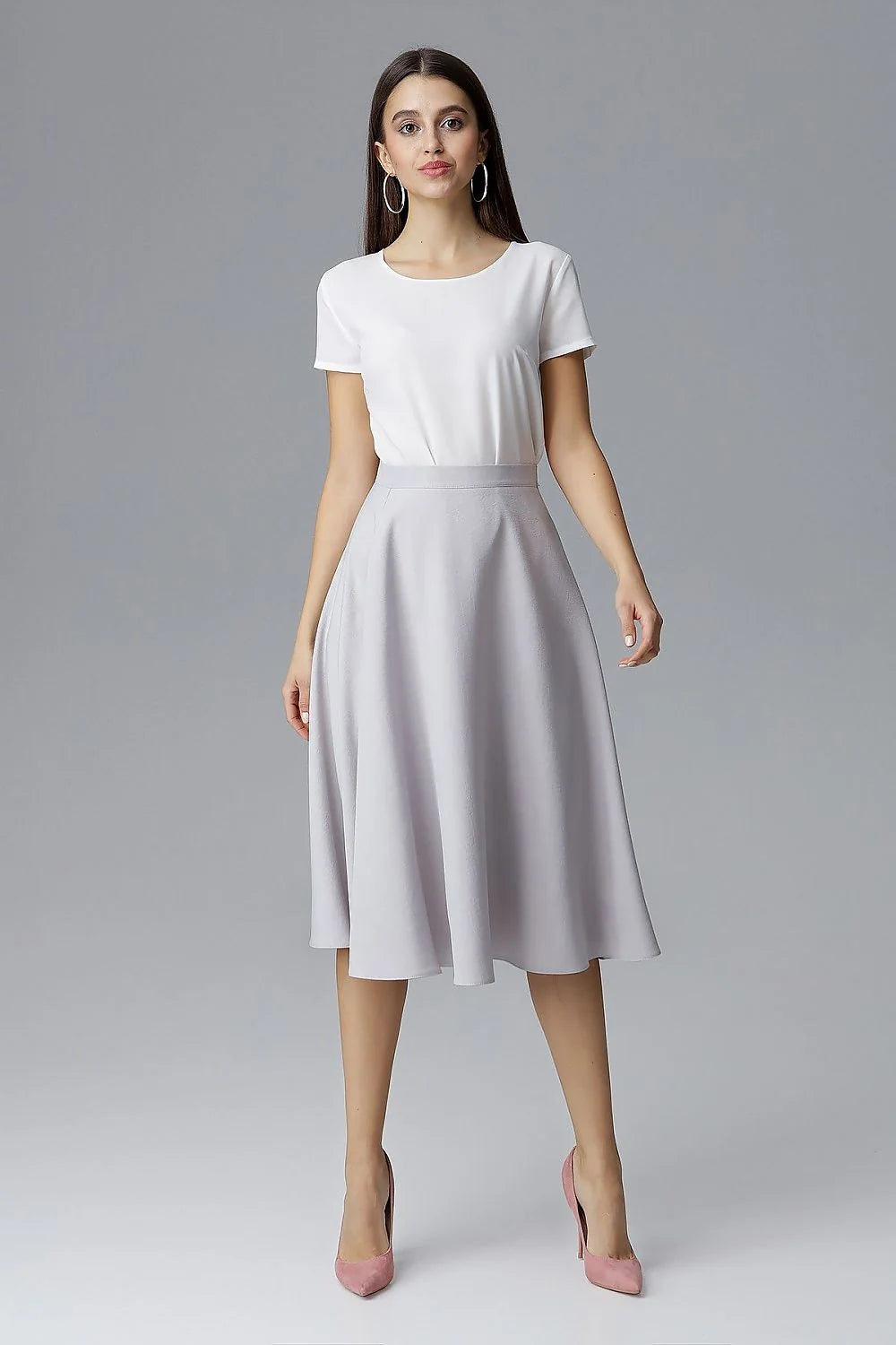 Jupe Évasée en Polyester Bleu Clair Élégante et Confortable pour Femme Moderne et Décontractée