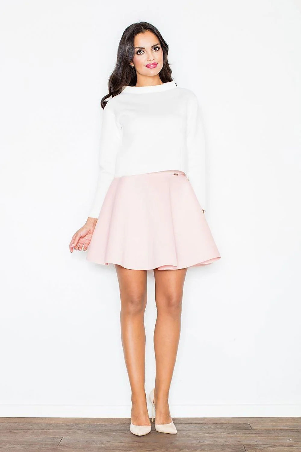 Jupe évasée en tissu doux rose pâle élégante taille haute mode féminine quotidienne
