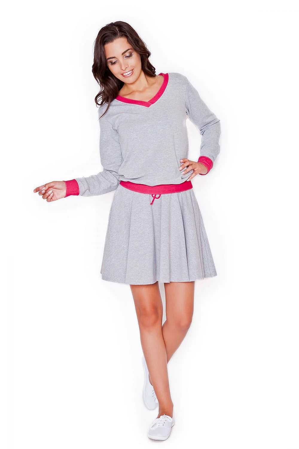Jupe grise coton mode casual confortable taille élastique cordons verts tenue jeune quotidienne