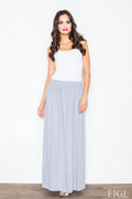 Jupe longue en coton style décontracté chic plissée gris clair pour élégance estivale féminine