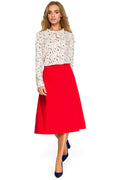 Jupe midi évasée coton chic rouge vif élégante polyvalente pour tenues professionnelles et sorties