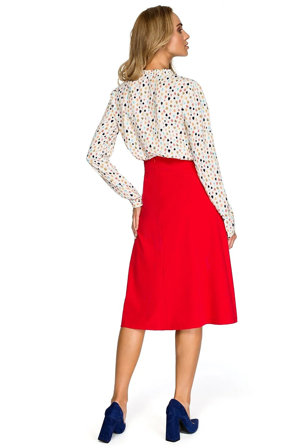 Jupe midi évasée coton chic rouge vif élégante polyvalente pour tenues professionnelles et sorties