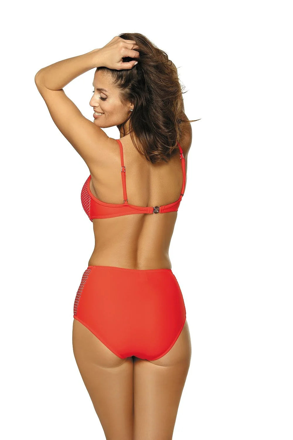 Maillot de bain deux pièces stretch moderne chic rayures ondulées rouge été plage femme élégante