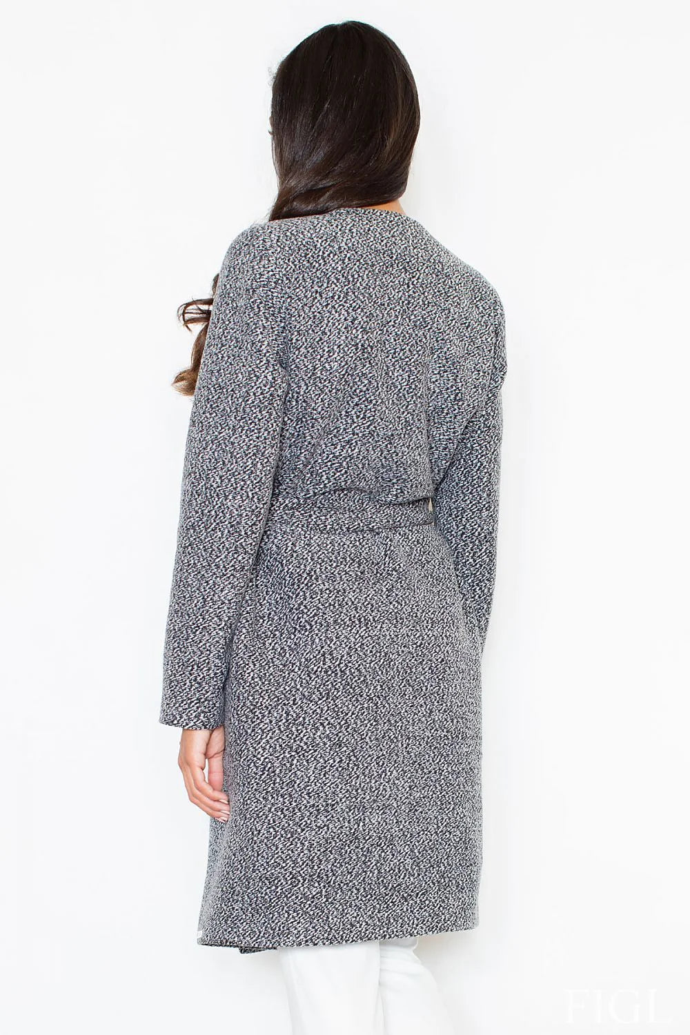 Manteau en laine élégant et classique noir ceinture nouée coupe ajustée hiver mode femme
