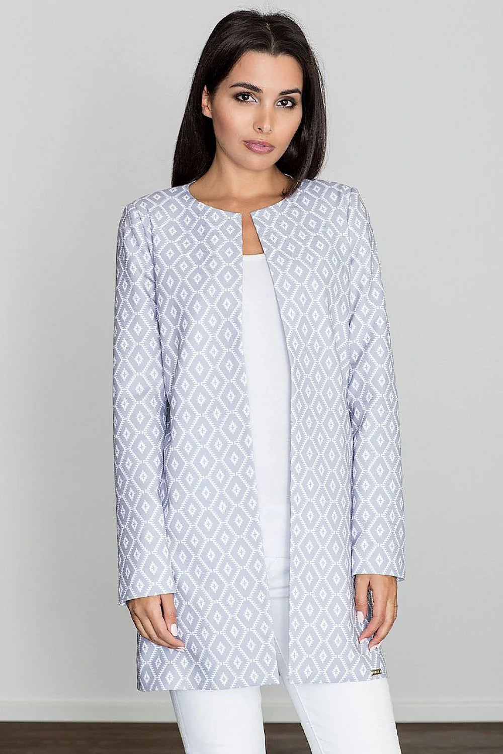 Manteau en tissu chic élégant motif losanges noir et blanc pour style sophistiqué moderne femme