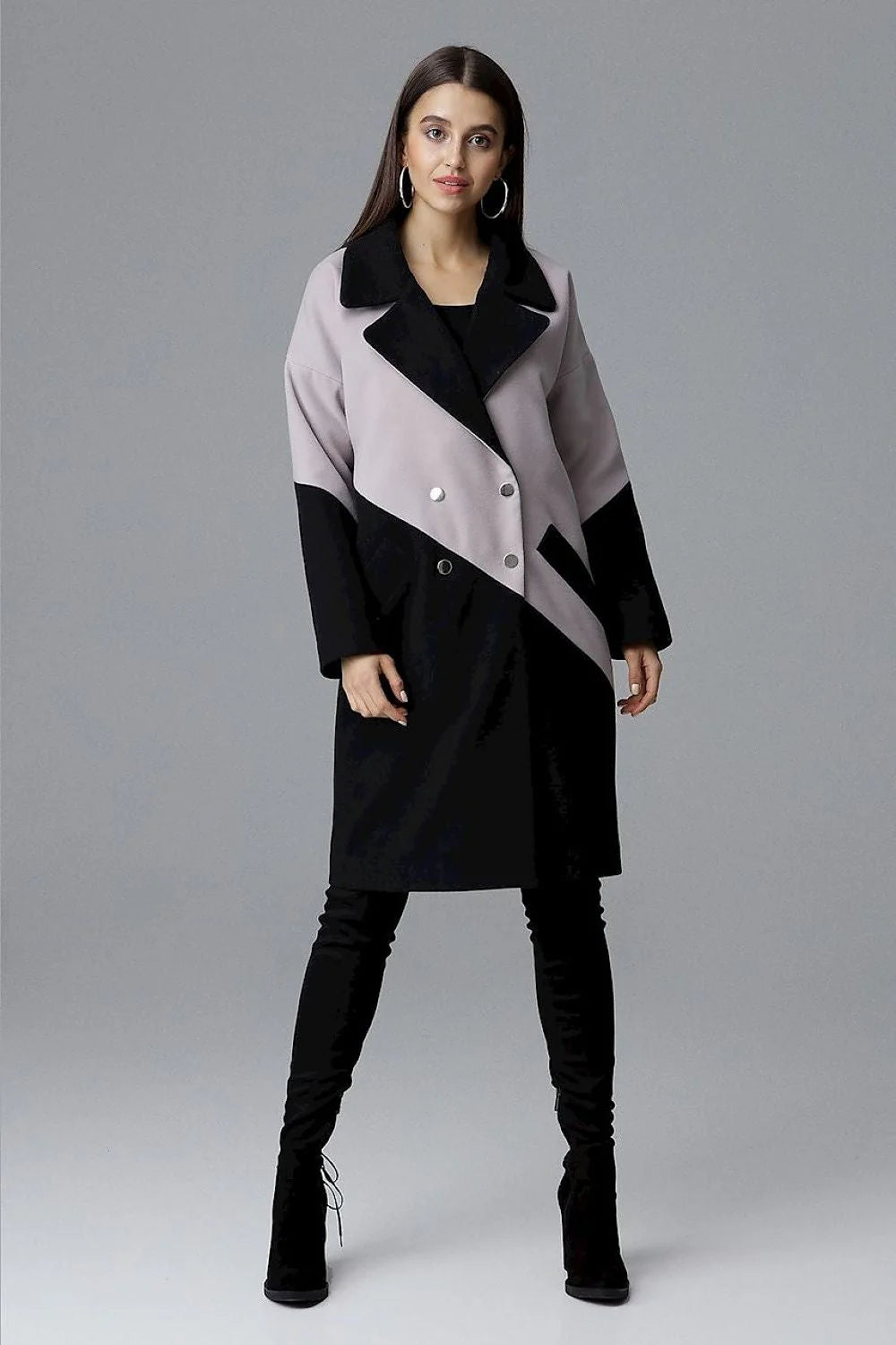 Manteau femme en laine élégant moderne bicolore noir gris automne hiver chic confort urbain