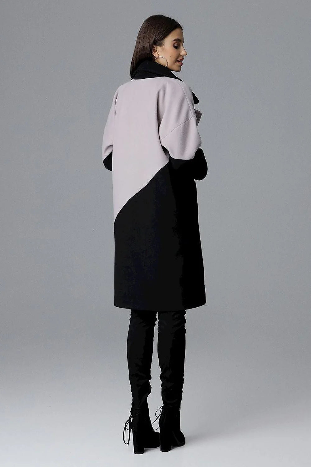 Manteau femme en laine élégant moderne bicolore noir gris automne hiver chic confort urbain