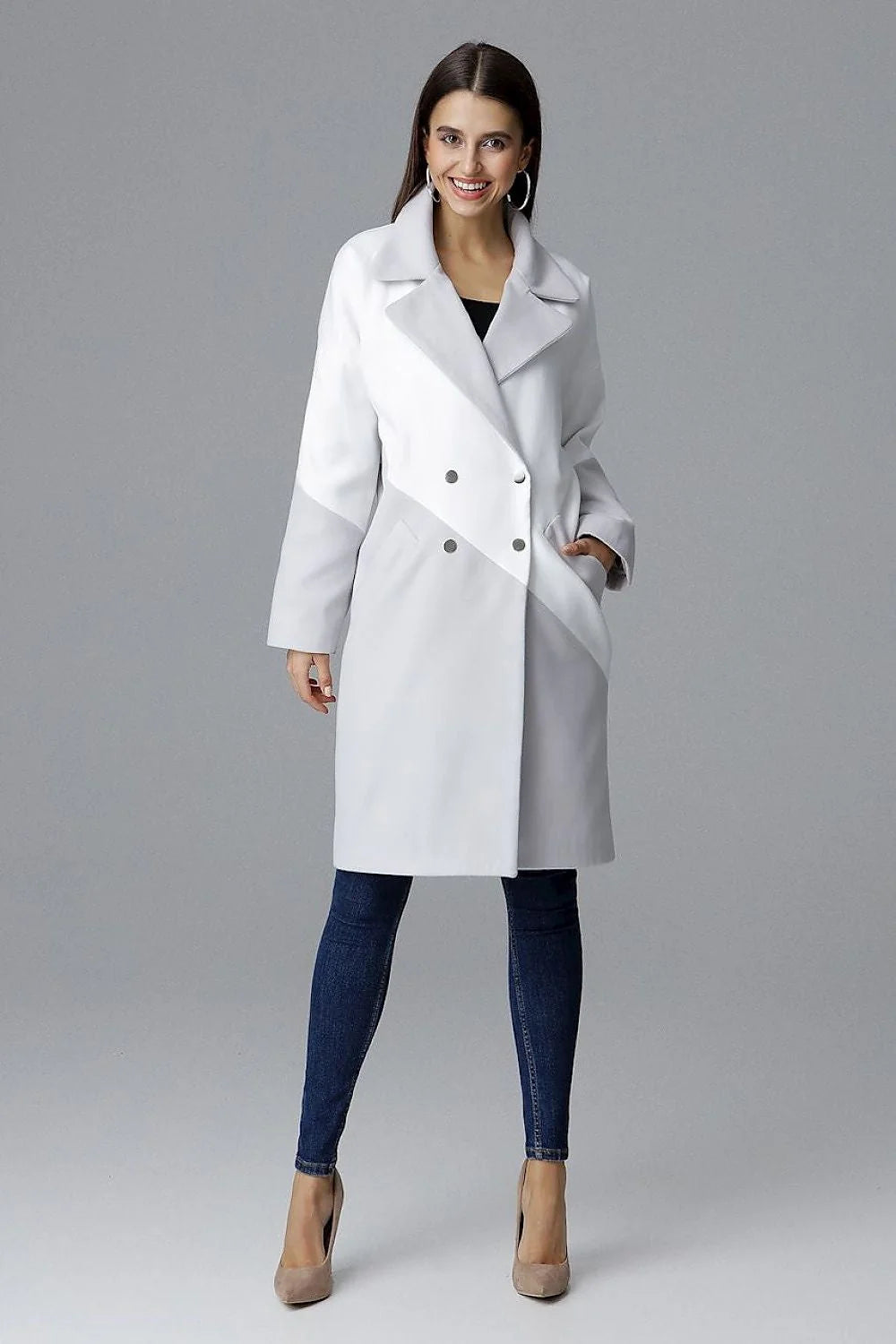 Manteau femme en laine élégant moderne bicolore noir gris automne hiver chic confort urbain