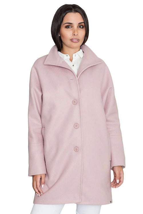 Manteau femme en polyester et viscose rose élégant coupe droite col large hiver chic