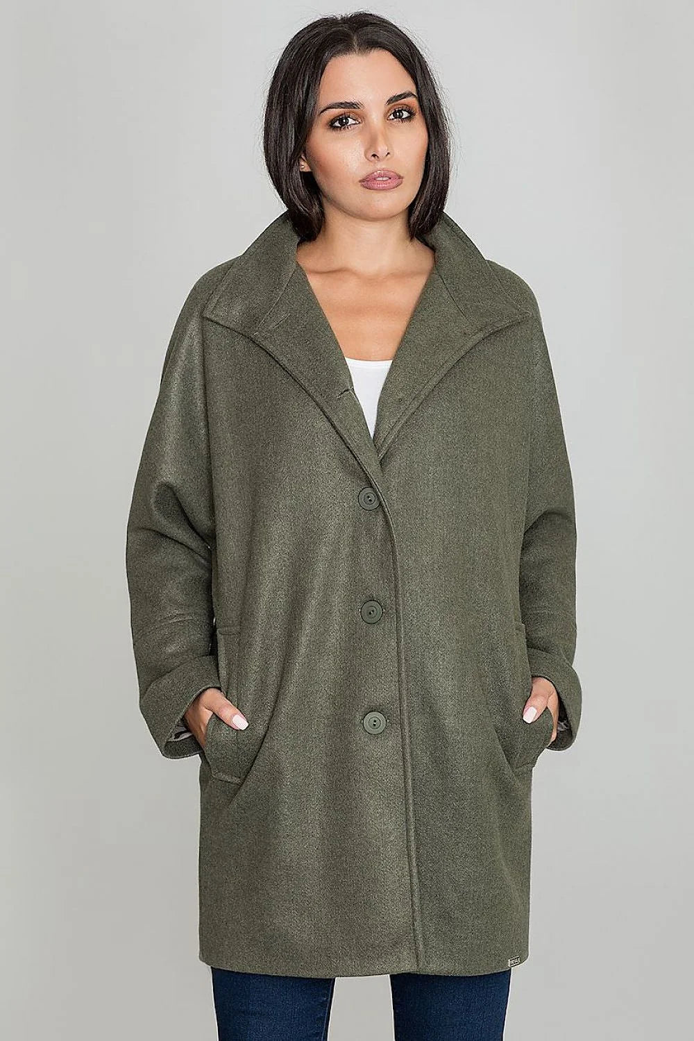 Manteau femme en polyester et viscose rose élégant coupe droite col large hiver chic