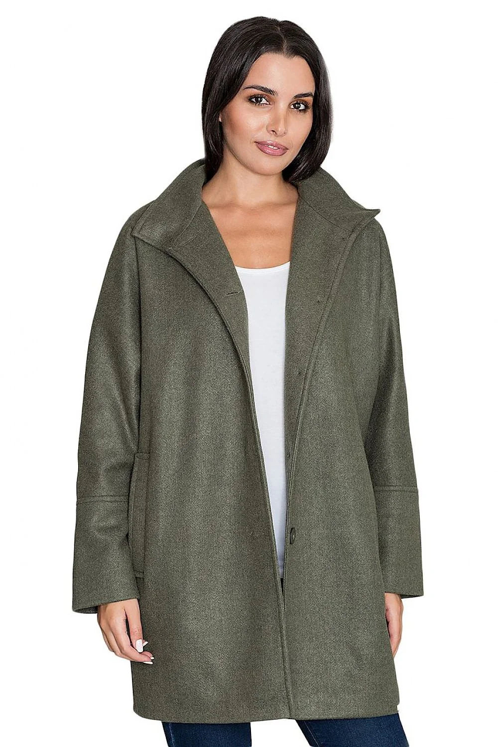 Manteau femme en polyester et viscose rose élégant coupe droite col large hiver chic