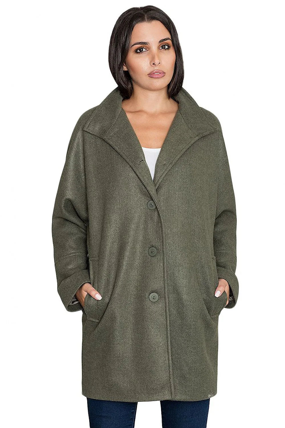 Manteau femme en polyester et viscose rose élégant coupe droite col large hiver chic
