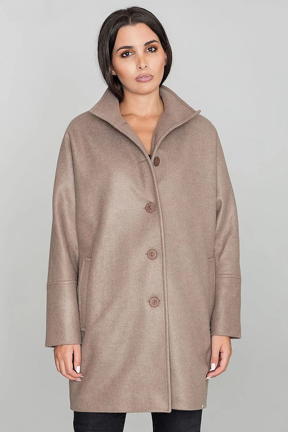 Manteau femme en polyester et viscose rose élégant coupe droite col large hiver chic