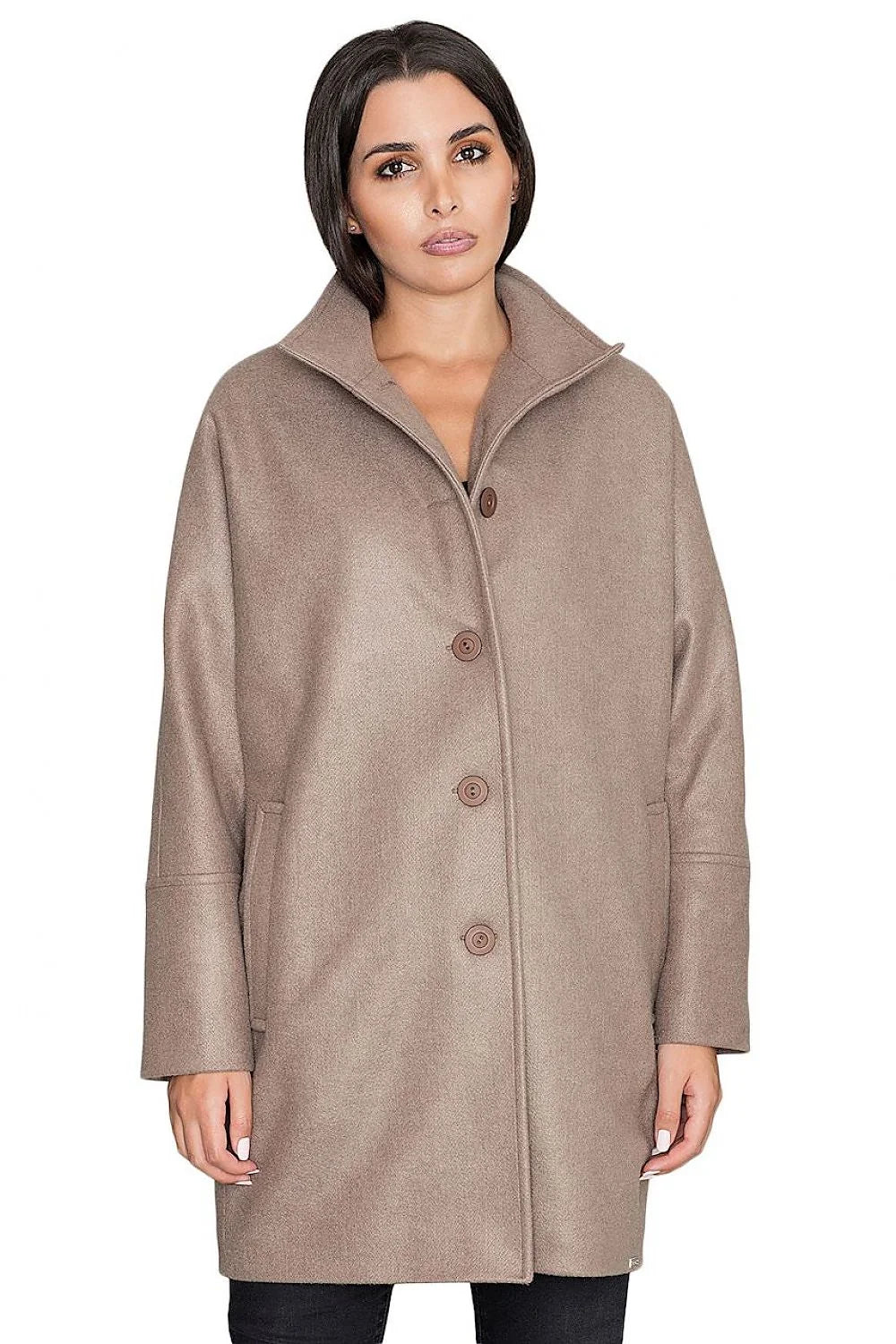 Manteau femme en polyester et viscose rose élégant coupe droite col large hiver chic