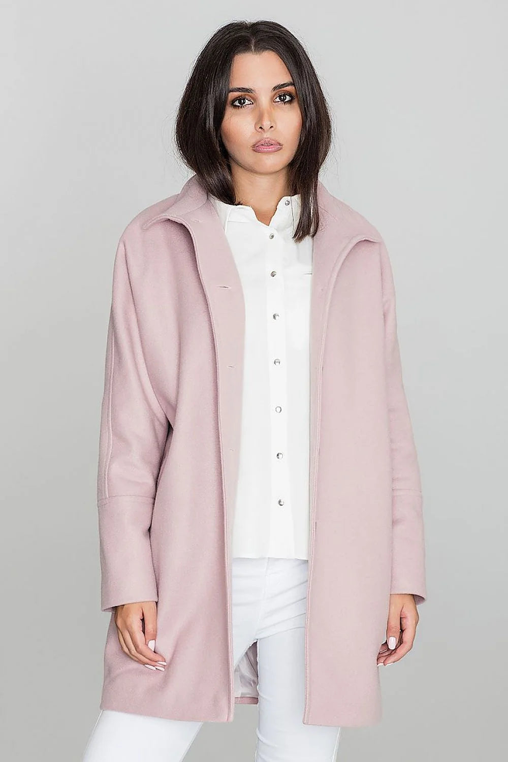 Manteau femme en polyester et viscose rose élégant coupe droite col large hiver chic